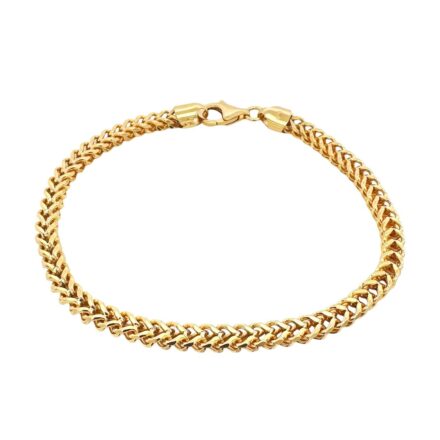9k yellow gold solid franco bracelet 4.5 mm wide for men and women UK made shiny finish UK hallmarked and stamped.