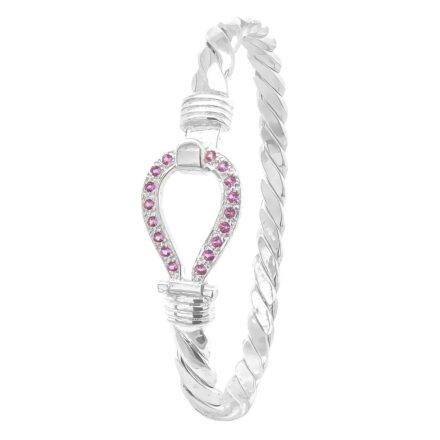 925 sterling silver single hook bangle with pink stones ladies and womens and kids size.