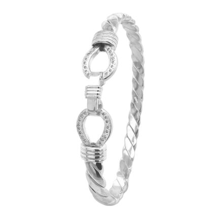 925 sterling silver double hook horse shoe bangle stone set with cz stones for women solid made ladies size.