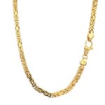 9k yellow gold solid byzantine chain for men and women 4 mm wide kings chain 26 and 28 inches.