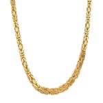 9k yellow gold solid byzantine chain for men and women 4 mm wide kings chain 26 and 28 inches.