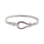 925 sterling silver single hook bangle with pink stones ladies and womens and kids size.