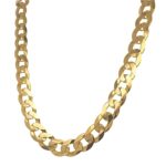 9k Yellow gold solid curb chain 10 mm wide for men flat bevelled design.