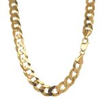 9k Yellow gold solid curb chain 10 mm wide for men flat bevelled design.