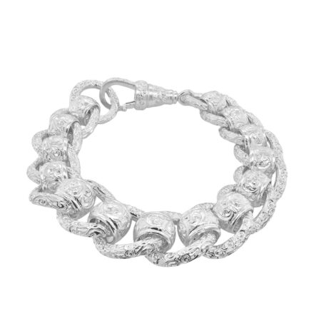 17 mm wide patterned rollerball bracelet heavy weight in 925 sterling silver for men.