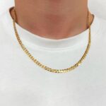 9k yellow gold solid flat bevelled curb chain 4 mm wide for men women and kids from 18 to 24 inches.