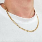 9k yellow gold solid flat bevelled curb chain 4 mm wide for men women and kids from 18 to 24 inches.