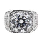 925 sterling silver signet ring for men with white Cubic zirconia stones cz, 12.60 mm wide.