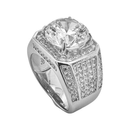 925 sterling silver signet ring for men with white Cubic zirconia stones cz, 12.60 mm wide.