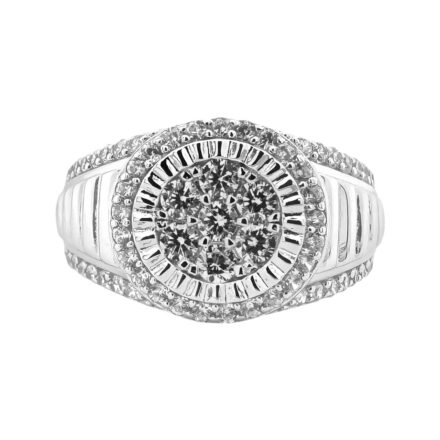 925 sterling silver signet ring for men round shaped with white cz stones patterned for men.
