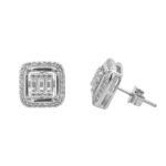 Silver Square Cluster Styled Stud Earring - 4506