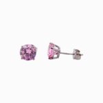 925 sterling silver stud earrings with pink colored stones for women and kids 7 mm wide.