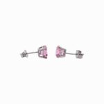 925 sterling silver stud earrings with pink colored stones for women and kids 7 mm wide.