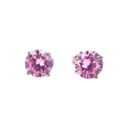 925 sterling silver stud earrings with pink colored stones for women and kids 7 mm wide.