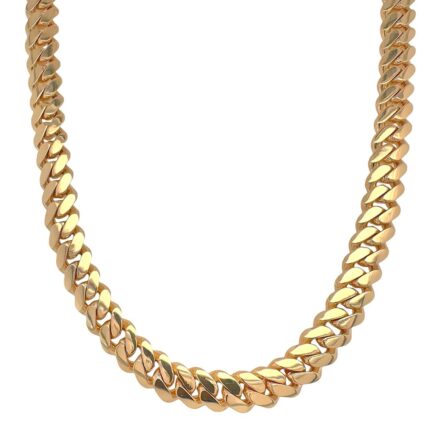 9k yellow gold solid cuban chain for men 9 mm wide miami link thick and tight link 130 grams.