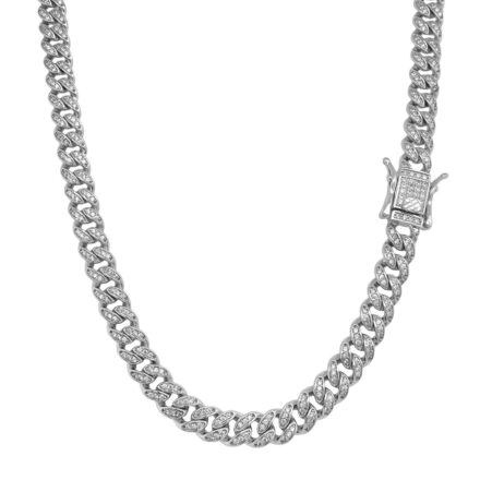 925 sterling silver solid cuban chain iced out with cz stones 6.5 mm wide 22 inches long.