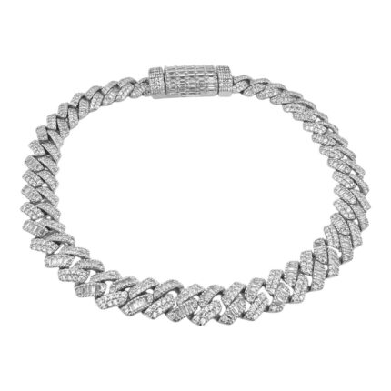925 sterling silver baguette and round cubic zirconia stones, 8 mm wide for men unique link style.