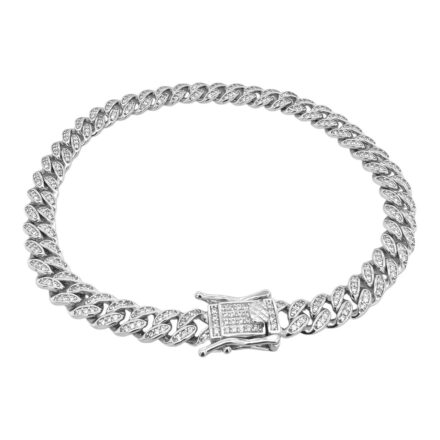 925 sterling silver cuban bracelet 6.5 mm wide for men and women solid stone set with Cz stones.