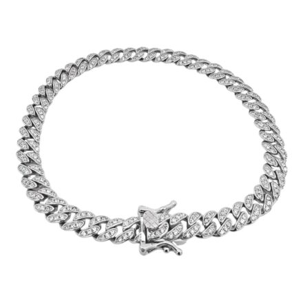925 sterling silver cuban bracelet for men and women with cubic zirconia stone fully iced out 6 mm wide.