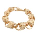 9k yellow gold solid tulip bracelet with patterned links for men, 15.50 mm wide.