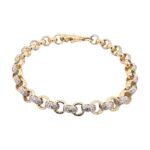 9k yellow gold solid belcher bracelet 7 mm wide with stone set links for kids and ladies.