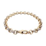 9k yellow gold solid belcher bracelet 7 mm wide with stone set links for kids and ladies.