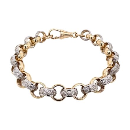 9k yellow gold solid stone set belcher bracelet 9 mm wide for women and kids. 7.5 inches 8 inches.