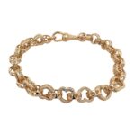 9k yellow gold solid heart belcher bracelet gypsy style 7.5 mm wide for women and kids.