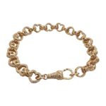 9k yellow gold solid heart belcher bracelet gypsy style 7.5 mm wide for women and kids.