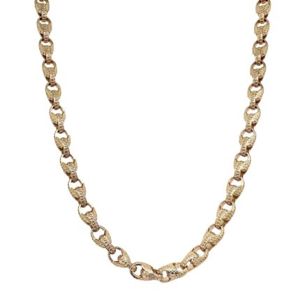 9k yellow gold solid tulip chain for men women and kids all patterned links 5.5 mm wide UK Made 22 inches.