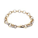 9k Yellow gold solid belcher bracelet stone set with cubic zirconia stones and plain links for men and women in 8 inches, 8.5 inches. 10.50 mm wide solid bracelet.