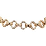 9k yellow gold solid clover belcher bracelet 12 mm wide for women and ladies. 7 inches and 7.5 inches.