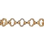 9k yellow gold solid clover belcher bracelet 12 mm wide for women and ladies. 7 inches and 7.5 inches.