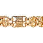 9k yellow gold solid double stars and bars belcher link with patterned links for men solid heavy weight 8.5 inches.
