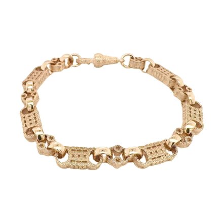9k yellow gold solid stars and bars belcher bracelet for men and women and kids all lengths 6.5 mm wide.