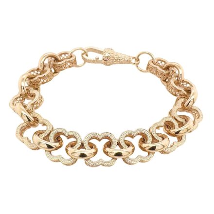 9k yellow gold lucky clover bracelet for women 12.50 mm wide solid 7.5 inches.