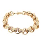 13.50 mm wide 9k yellow gold solid belcher bracelet patterned and plain links for men solid heavy weight.
