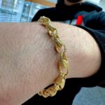 Solid Patterned Tulip Bracelets in 9k Yellow Gold, 7.5 mm wide, for suitable for men, women and children. Every link is intricately patterned and assembled with a shiny finish. The link is fully hallmarked in a local assay office, solid UK made, with exceptional finish.