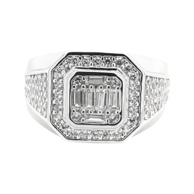 925 sterling silver singnet ring for men and pinky ring with baguette and round stone with cz cubic stones. White iced out rings.
