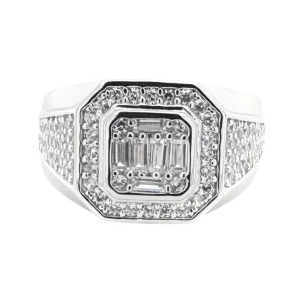 925 sterling silver singnet ring for men and pinky ring with baguette and round stone with cz cubic stones. White iced out rings.