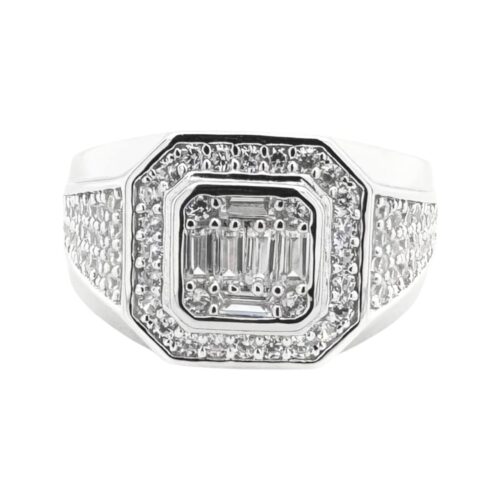 925 sterling silver singnet ring for men and pinky ring with baguette and round stone with cz cubic stones. White iced out rings.
