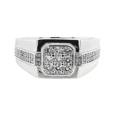 925 sterling silver square shaped signet ring with cz stones for men white. The ring is 10 mm wide for everyday used.