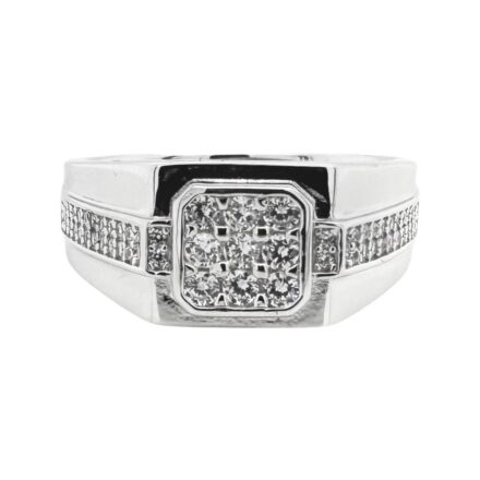 925 sterling silver square shaped signet ring with cz stones for men white. The ring is 10 mm wide for everyday used.