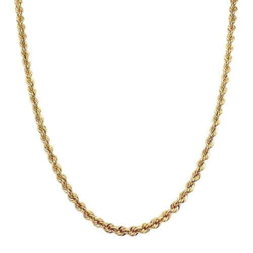 9k yellow gold solid rope chain for men. women and kids/children 2.75 mm wide available in 18, 20, 22, 24 inches in length.