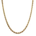 9k yellow gold solid normal styled rope chain 3.35 mm wide for men, women and kids. The chain is available in 18 inches, 20 inches, 22 inches, 24 inches in length.