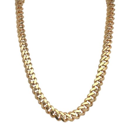 8 mm wide cuban chain for men in 9k yellow gold solid tight and thick links Miami style.