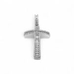 925 Sterling Silver Baguette Set Cross Pendant Medium Size - 51x23 mm - Image 3
