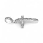 925 Sterling Silver Baguette Set Cross Pendant Medium Size - 51x23 mm - Image 2
