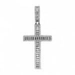 925 Sterling Silver Baguette Set Cross Pendant Medium Size - 51x23 mm