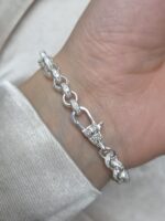 925 Sterling Silver Micro Patterned Open Heart Belcher Bracelet - 11 x 6 mm - Image 7